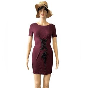 Forever 21 Burgundy Lace-Up Mini Dress